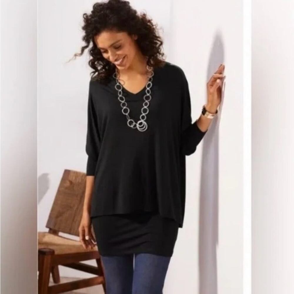 Soft Surroundings Black V-neck Modal Blend Layered Dolman Sleeve Tunic Top SZ XL